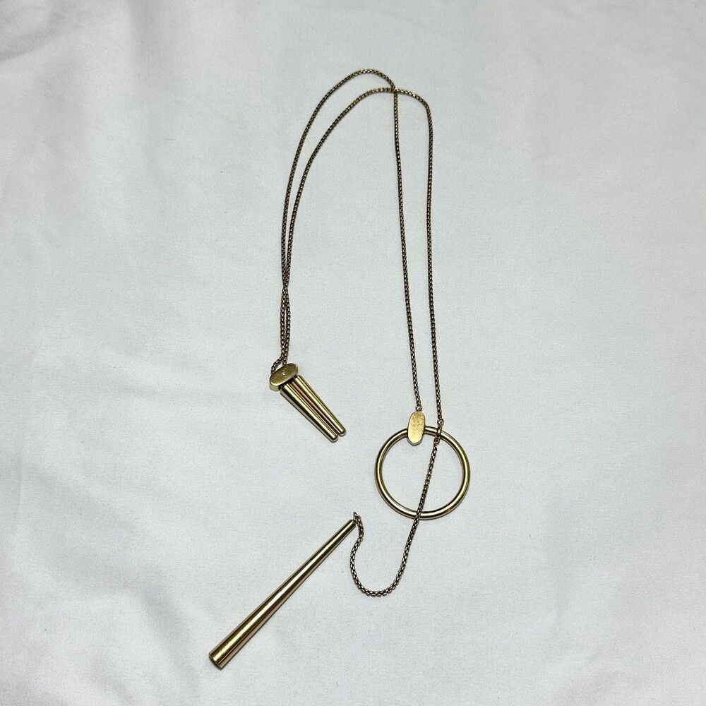 Kendra Scott Gold Tone Tegan Lariat Y-Necklace Sliding Circle Bar Pendant